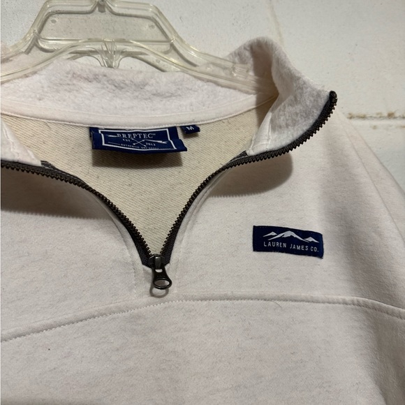 Lauren James Cream Quarter Zip Pullover Sweatshirt Medium Preppy Academia Spring - Picture 3 of 5